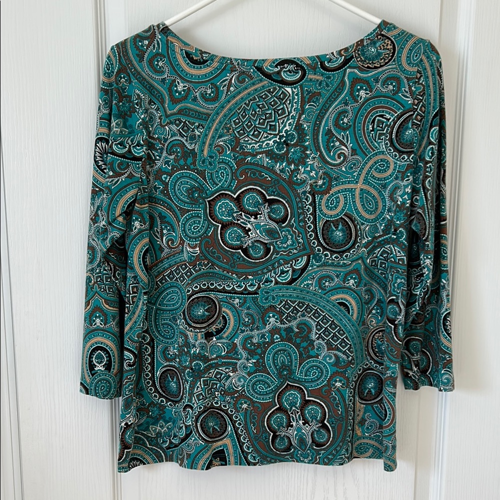 TALBOTS Teal and Brown Paisley Blouse - Picture 3 of 3